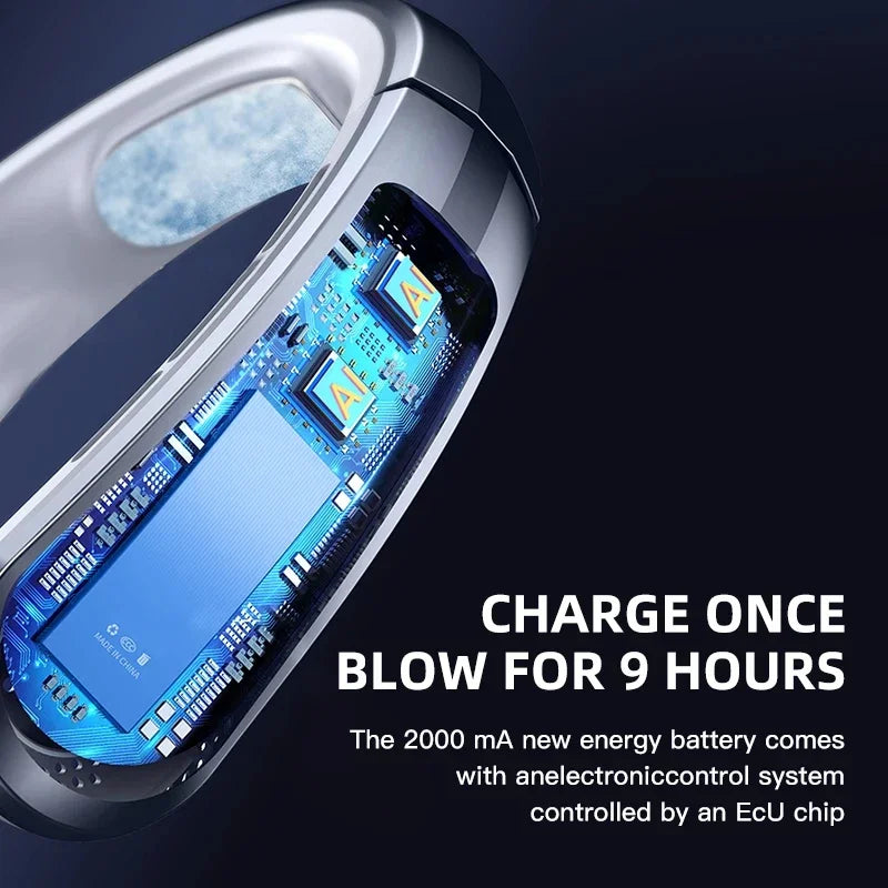 8000mAh Air Cooler USB Hanging Neck Fan Portable Bladeless Mini Rechargeable Mute LED Digital Display Electric Fans 2025 New
