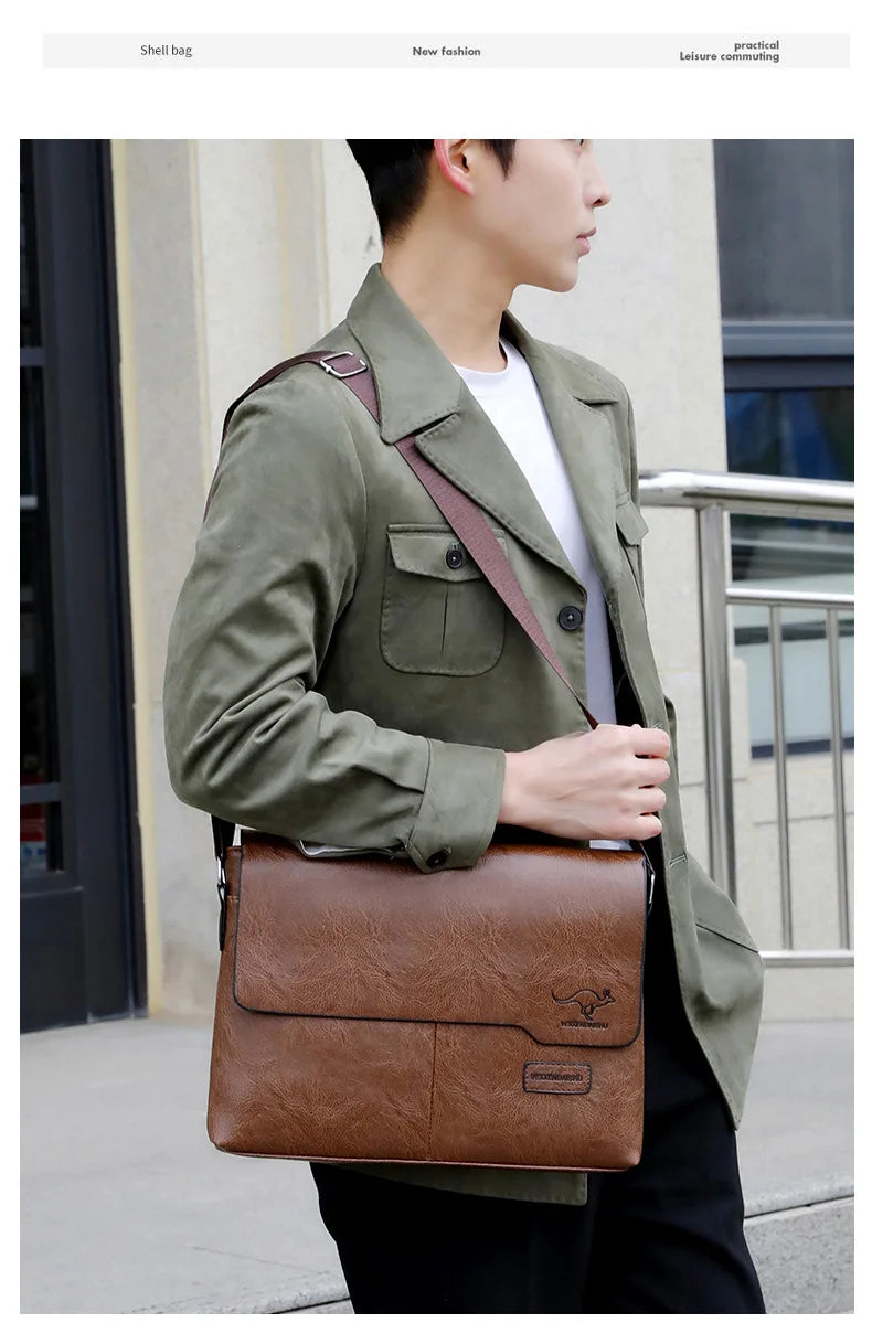 Business Shoulder Bag For IPAD PU Leather Business Handbag Men Messenger Bag Large Side Sling Bag Fashion Man Crossbody Bag