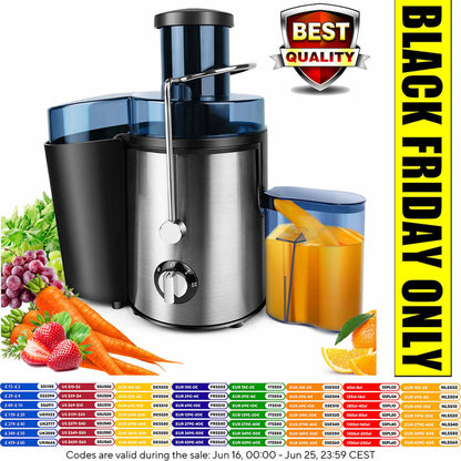 DayPlus Juicer Machines Centrifugal Juicer Extractor Max Power 1000W, Wide Mouth Feed Chute for Fruit and Vegetables, 400W Motor