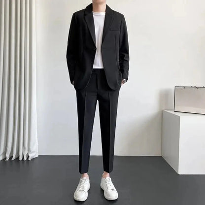 Men's Drapey Casual Suit Set Korean Style Loose Fit Spring Autumn Handsome Cool Trendy Light Mature Stylish Suit Jacket