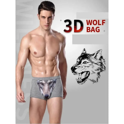 Men 3D Printed Boxer Shorts Wolf Eagle Head Pattern Mid Waist Flat Angle Underpants Soft Modal Knitted Breathable Underwear