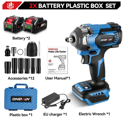 ONEVAN 1200N.M Torque Brushless Electric Impact Wrench Cordless 1/2inch Car Repair Screwdriver Drill Tool For Makita Battery Pin