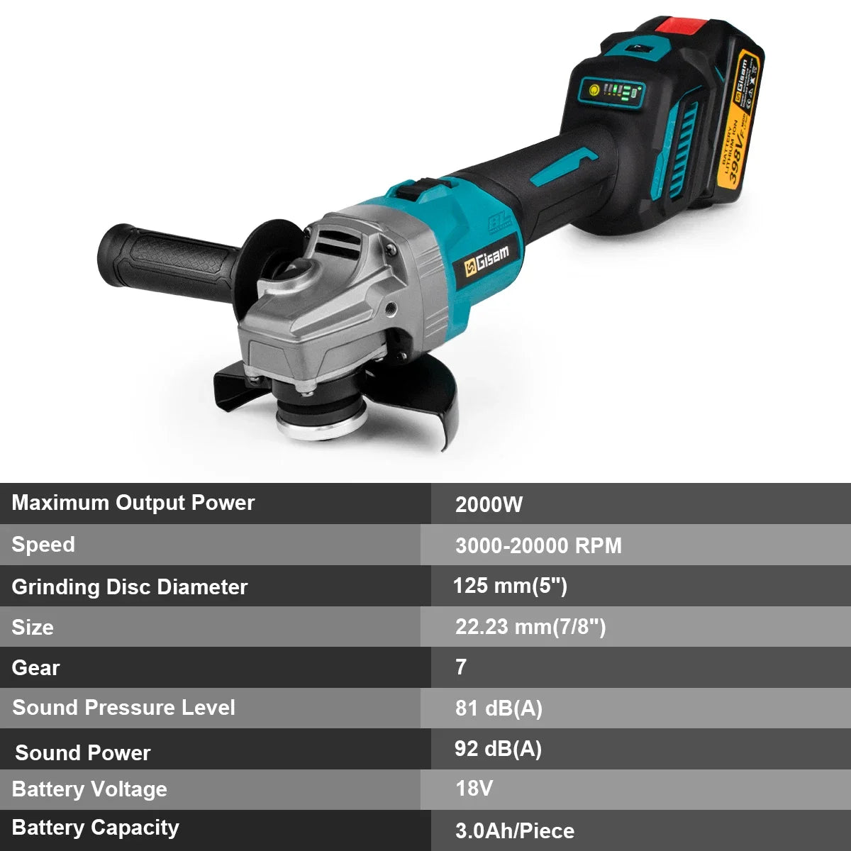 125mm 7 Gears Brushless Angle Grinder Polishing Cutting Machine Electric Angle Grinder Power Tool for Makita 18V Battery Pins