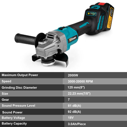 Gisam 125mm M14 Brushless Angle Grinder 7 Gears Cordless Grinding Machine Cutting Woodworking Tools For Makita 18V Battery Pins