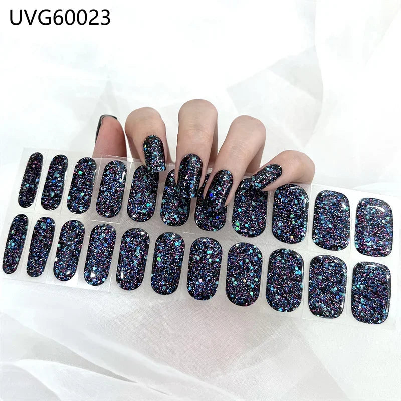 16/18/20Tips Semi-Cured Gel Nail Strips Adhesive Full Cover Stickers for Nails UV Lamp Need Press On Nails Fashion Manicure