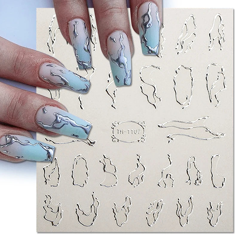 1PCS Marbled Nail Sticker 3D Abstract Lines Sticker Nail Art Supplies Nail Decals Y2K Laser Butterfly Ladies Nail Art Decoration