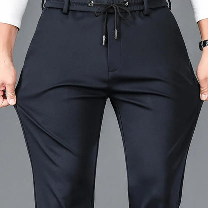 Men Casual Pants Loose Straight Drawstring Elastic Waist Business Pants Solid Color Breathable 2 Side Pockets Sports Trousers