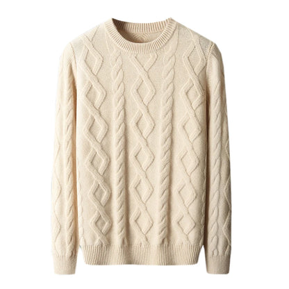 100% Merino Wool Men's Round Neck Thickened Autumn Winter Warm Casual Fashionable Knitted Sweater