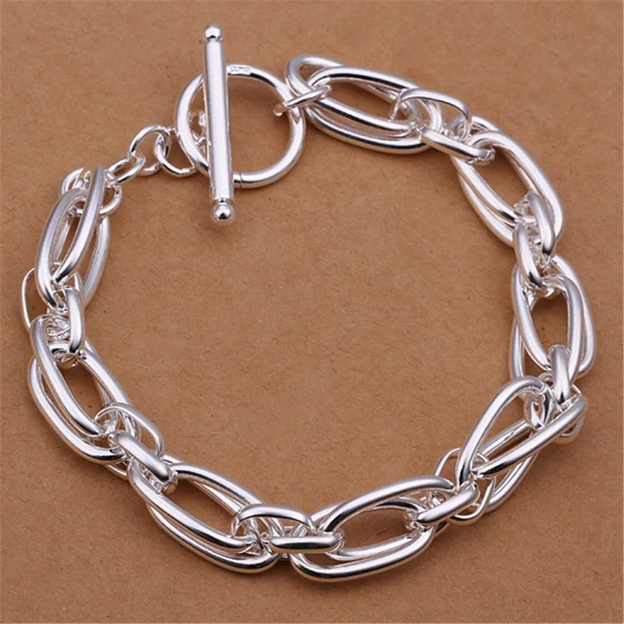 Noble 925 Sterling Silver Square Solid Chain Bracelet for Women Men Charm Party Gift Wedding Fashion Jewelry