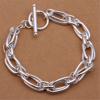 Noble 925 Sterling Silver Square Solid Chain Bracelet for Women Men Charm Party Gift Wedding Fashion Jewelry