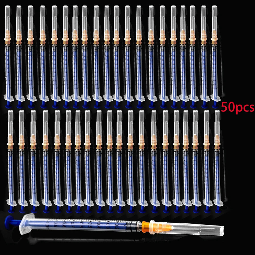 50Pcs/1Pc Disposable 1Ml/Cc Lab Syringe with 1" Needle, Individually Sealed Package