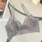 Sexy Lace Crop Top Deep V Backless Camisole Hollow Mesh Bra Female Solid Color Seamless Underwear Removable Chest Pad Tank Top