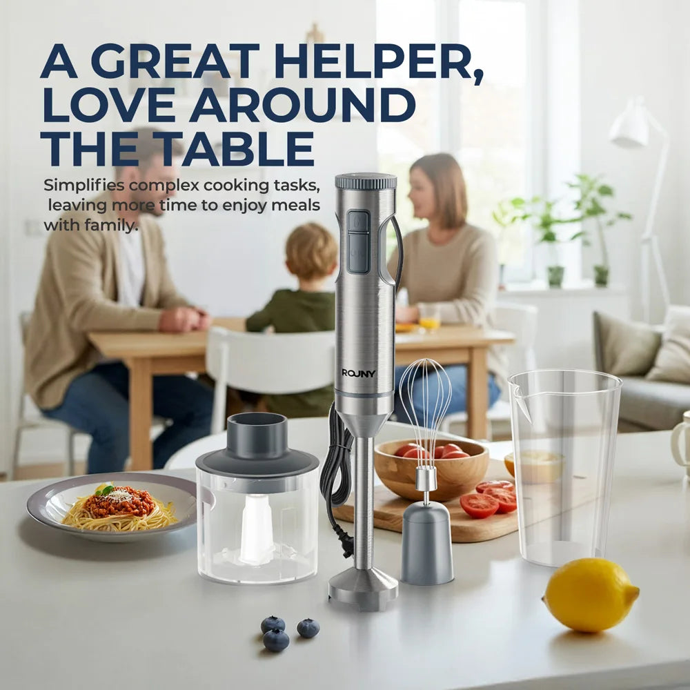 Hand Immersion Blender Powerful 4-in-1,Stainless Steel Stick Food Mixer,700ml Mixing Beaker,500ml Processor,Whisk, 1200W MAX