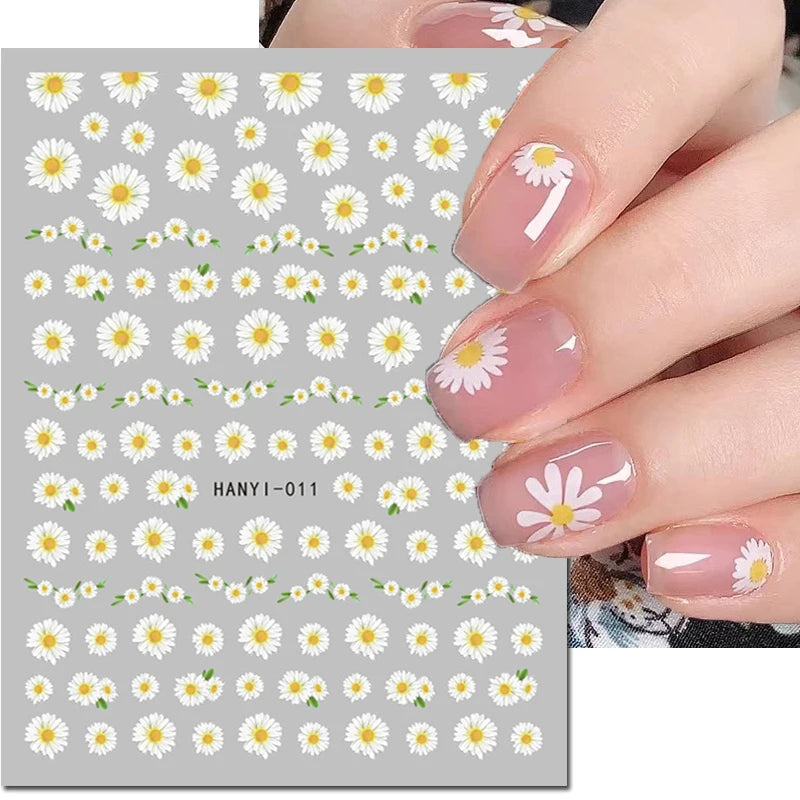 3d Nail Art Decals Watercolor Florals Purple Green Pink Flowers Leafs Fruit Adhesive Sliders Nail Stickers For Manicure