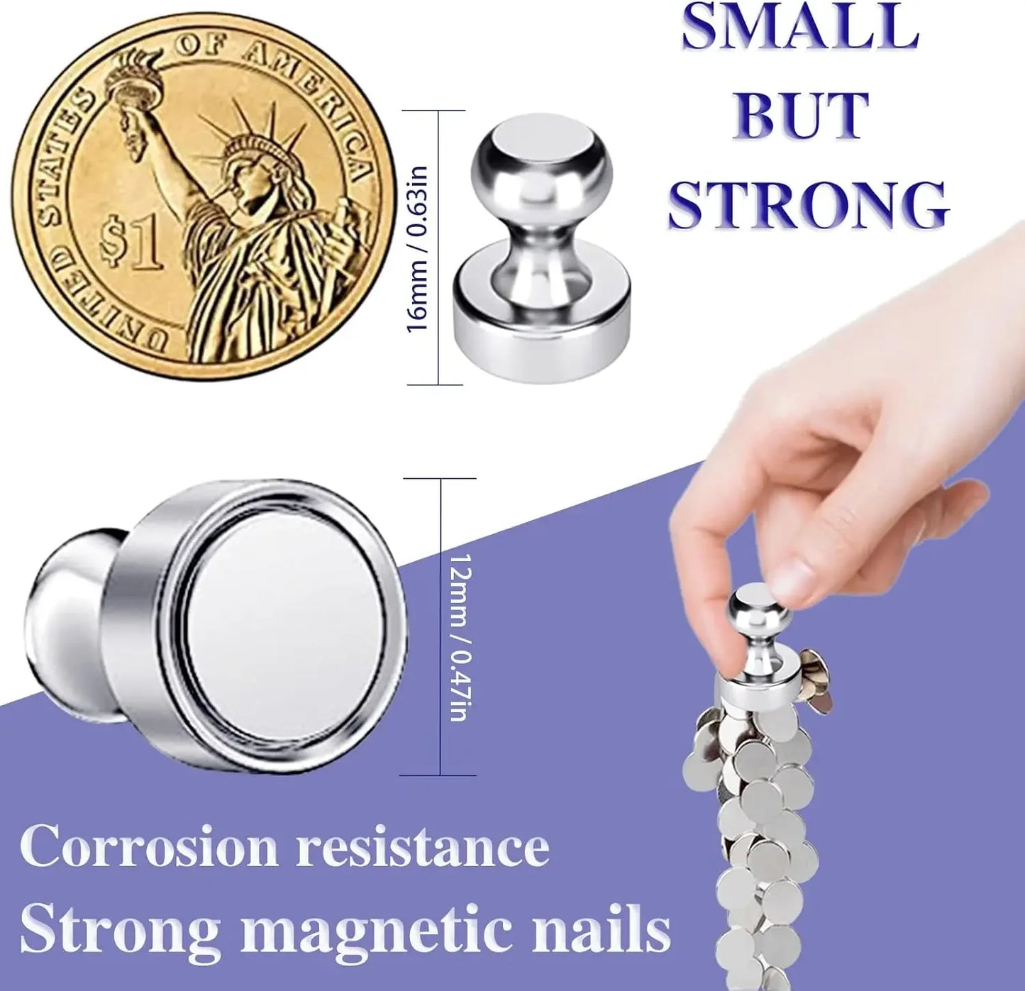 50/1Pcs Metal Strong Magnetic Pushpins Magnets Pin Whiteboard Fridge Thumbtack Power Magnet Sheets Push Pins for Office School