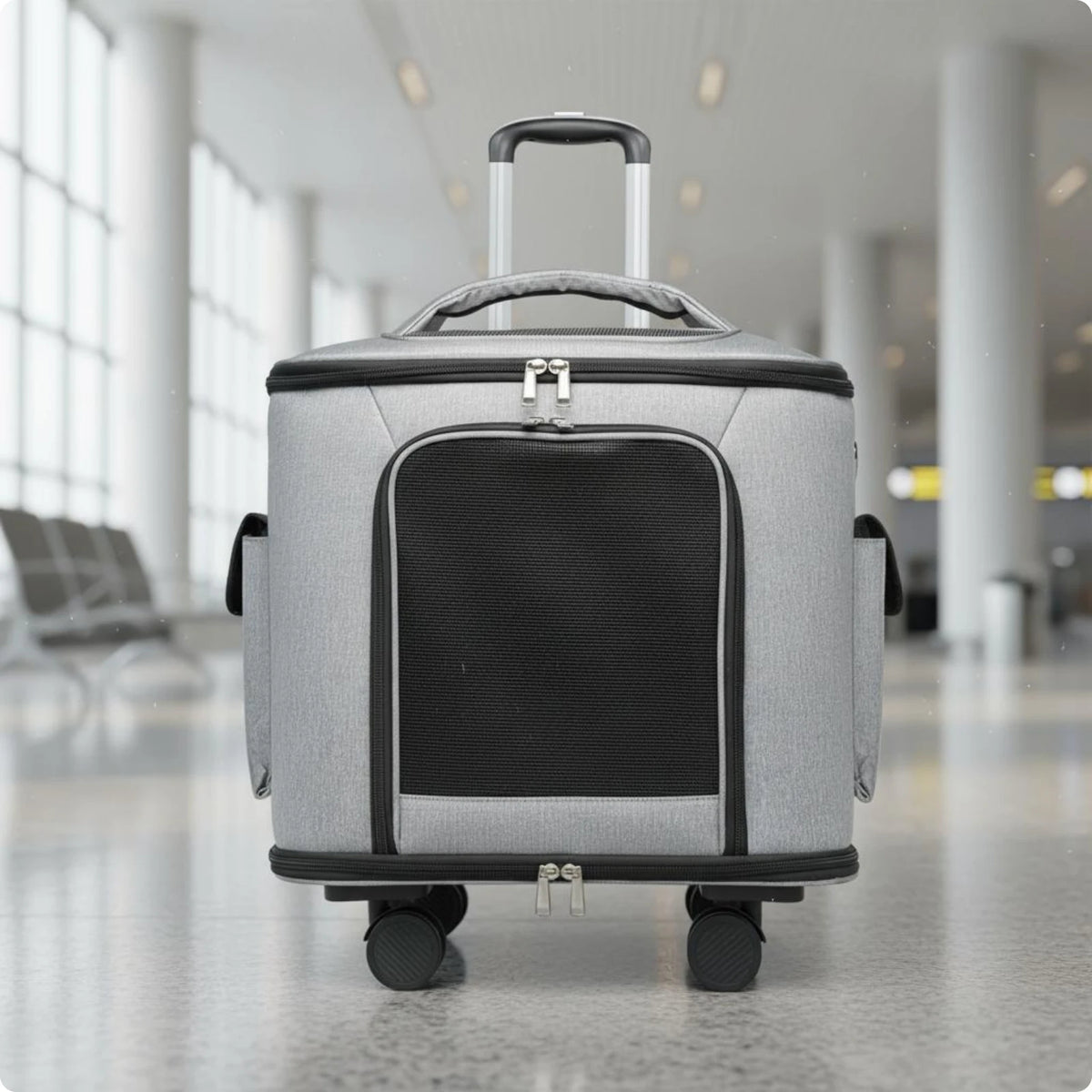 Rolling Pet Carrier Quiet Wheels Feline Carrier Suitcase Feline Travel Bag Large Capacity Portable for Outdoor