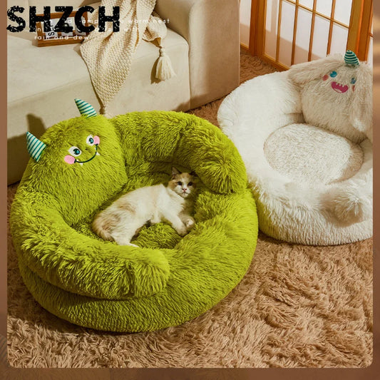Winter Warm Pet Nest Washable Green Cartoon Monster Semi Enclosed Dog House Suitable for Medium and Large Sized Cat/Dog Supplies