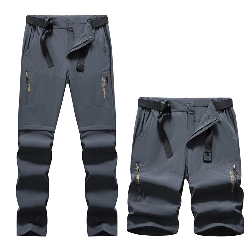 Men's 2 in 1 Convertible Hiking Pant Quick Dry Elastic Outdoor Running Cargo Trouser Summer Waterproof Fishing Camping Plus Size