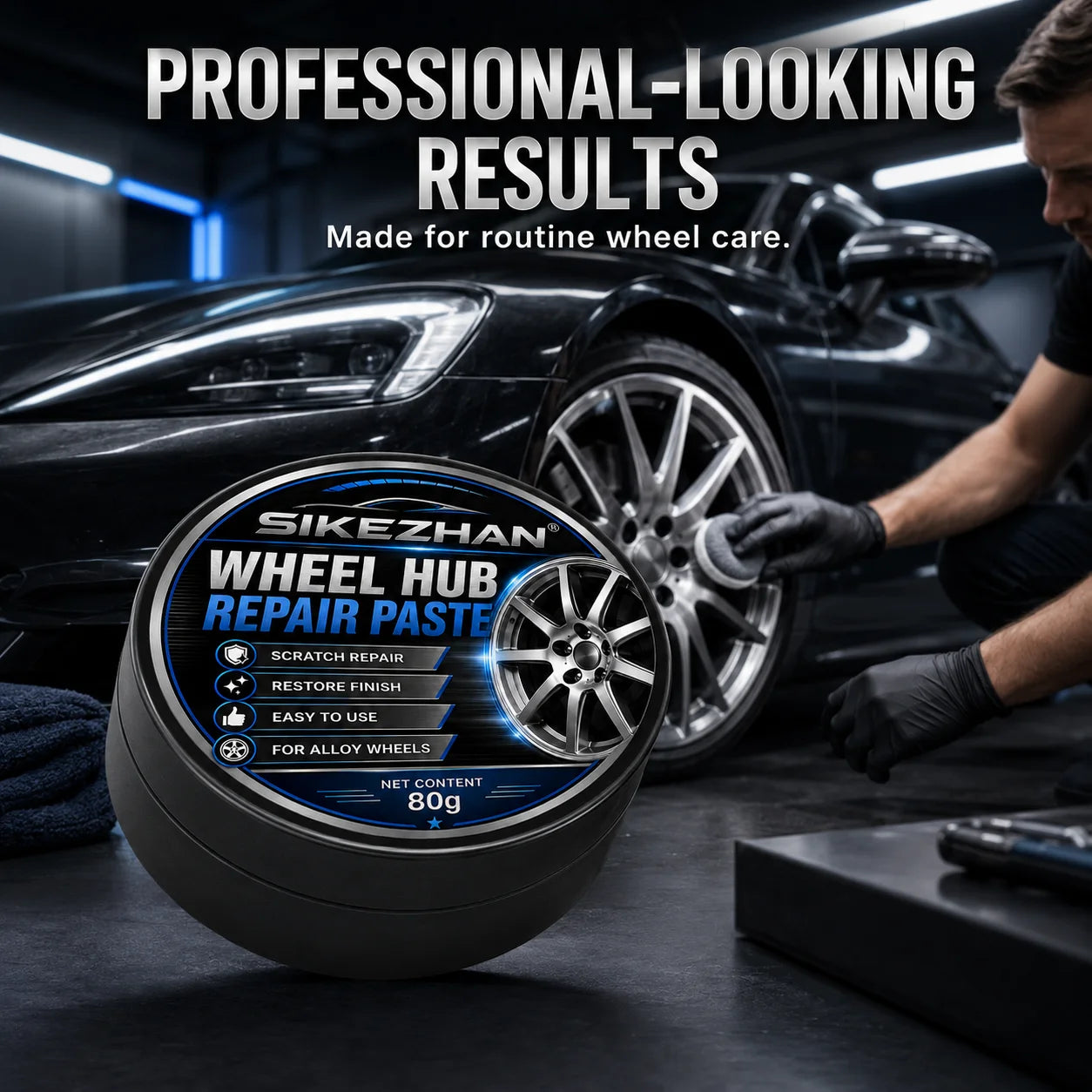 SIKEZHAN 80g Car Wheel Hub Repair Paste,Scratch & Oxidation Remover, Color Restorer and Polish Wax for Alloy Chrome Rims & Tires