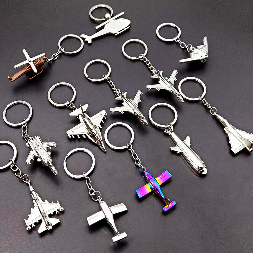 Air Plane Model Fighter Keychains Metal Cool Airplane Keyring Pendant Car Motorcycle Bag Key Chain Ring for Men Creative Gift