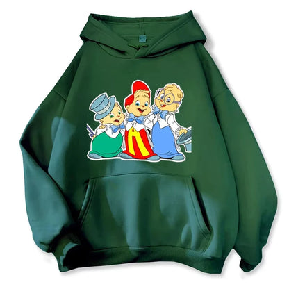 Cartoon Hoodie Alvin and The Chipmunks Green Red Navy Blue Shirt Camisa S/P Movie Promo Animation Long Sleeve Hoody Sweatshirts