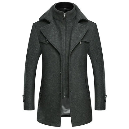 Autumn Winter Double Collar Woolen Coats Men Thick Business Casual Wool Blends Trench Coat Male Solid Turn Down Collar Outerwear