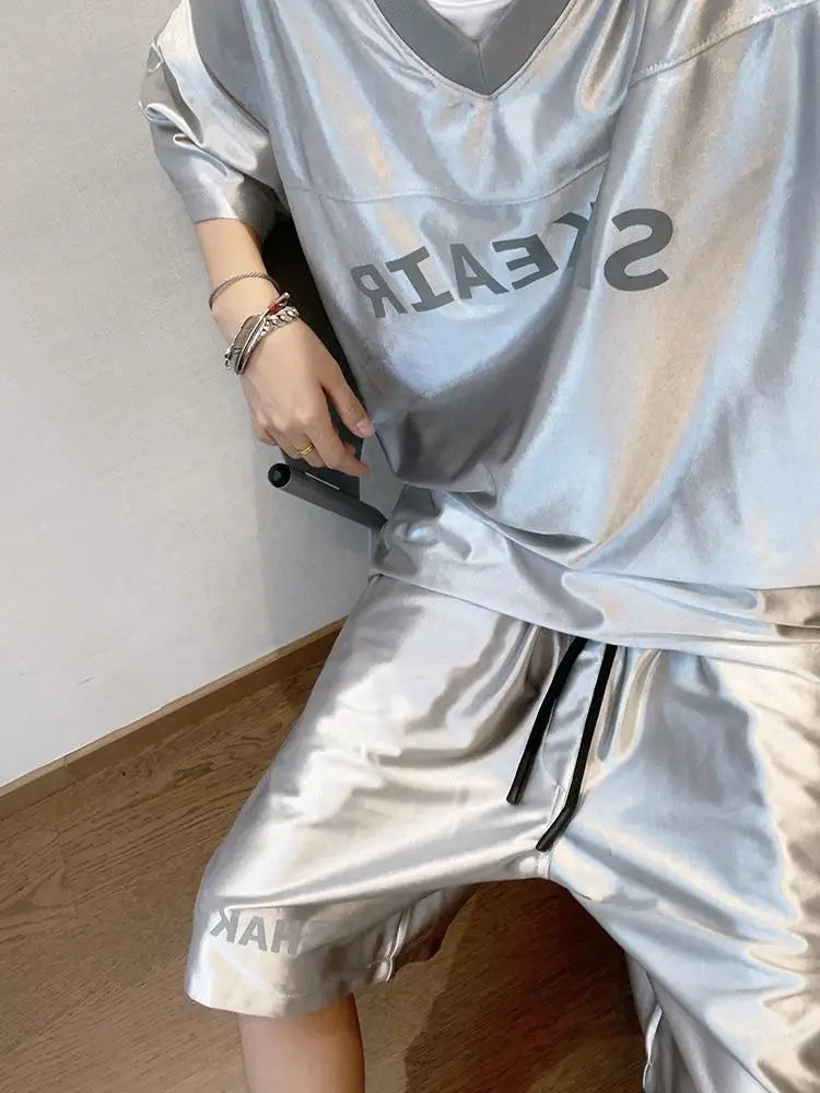 Glossy Pockets Men's Shorts Outdoor Fitness Male Plus Size Casual Sports Basketball Bottoms