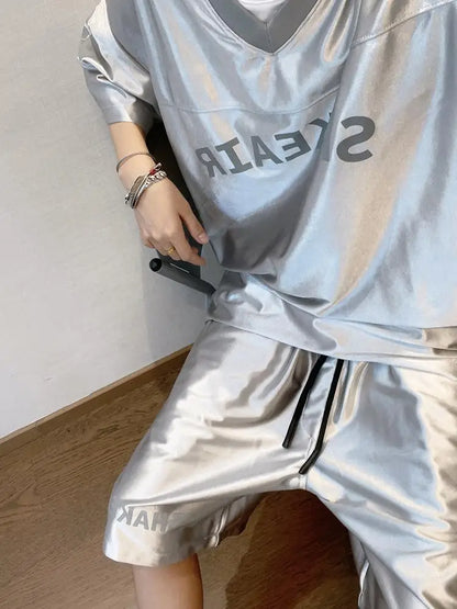 Glossy Pockets Men's Shorts Outdoor Fitness Male Plus Size Casual Sports Basketball Bottoms