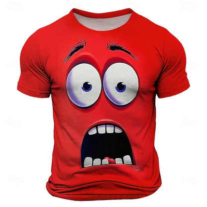 Summer New 3D Printed Funny Face T-shirt Fashionable Men's Holiday Short-sleeved Casual O-neck Loose T-shirt Streetwear