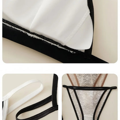 Women Triangle Bra and Panties Set Sheer Floral Lace Bralette Low-Rise Briefs Sexy Lingerie Set Removable Pads Ladies Underwear