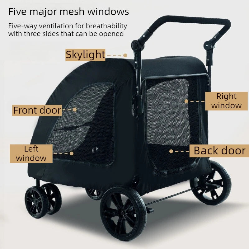 Large Dog Strollers Breathable Zipper Design Pet Cart Dogs Carrier Outdoor Travel Large Transportation Carts Adjustable Height