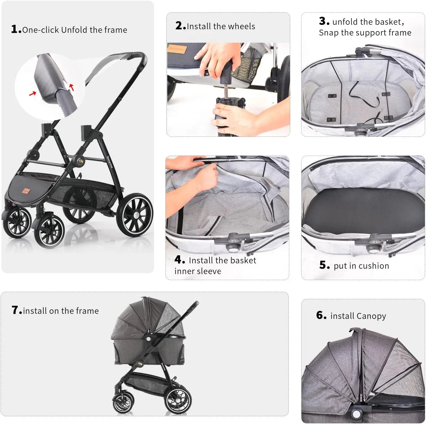 STLFHot Sale 3 in 1 Lightweight Aluminum Pet Stroller 4 Wheels Foldable Multifunction Travel System for Small Medium Dogs Cats