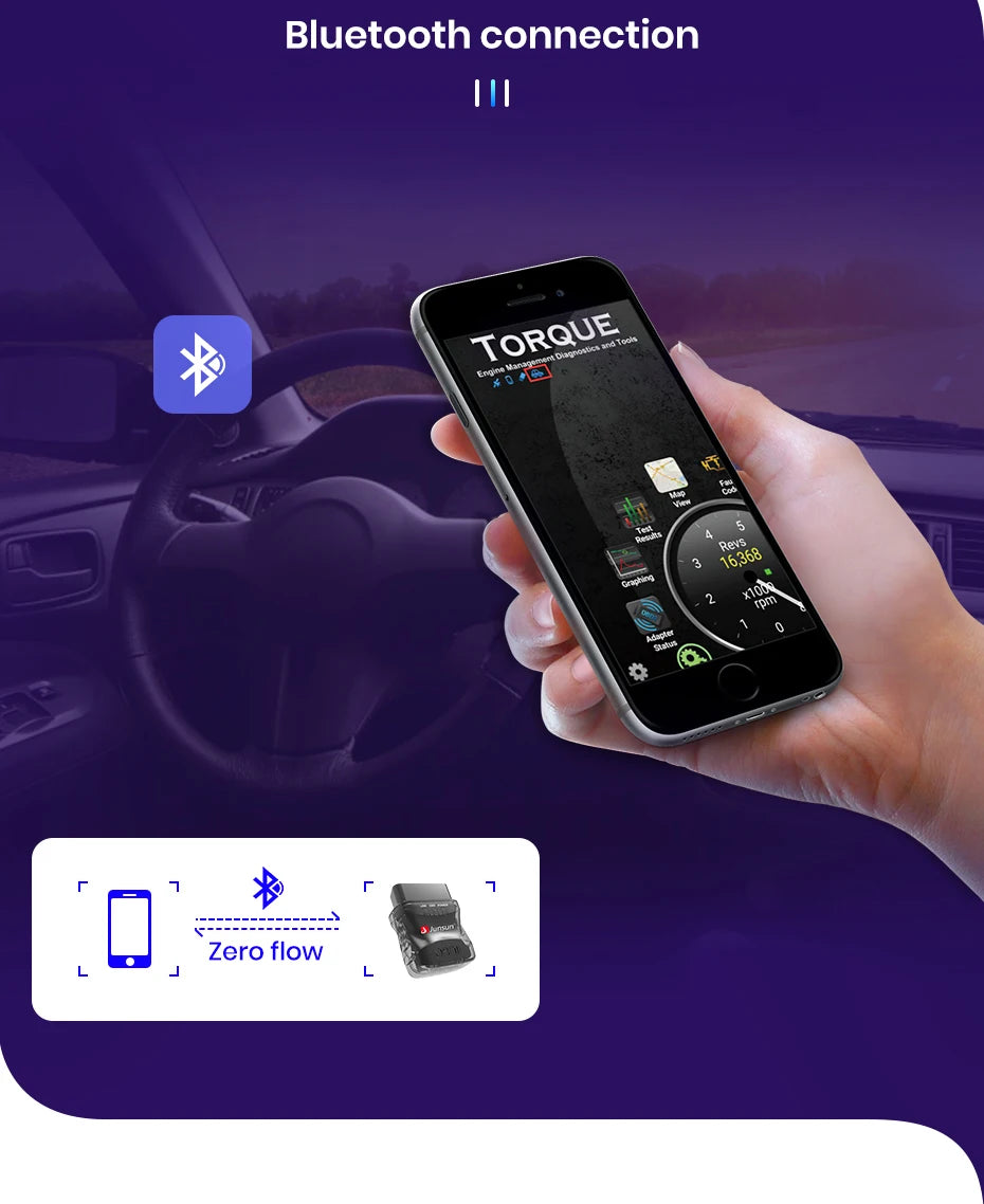 Junsun Auto Scanner Mini ELM327 Bluetooth Adapter OBD2 Car Diagnostic Tool Scanning Tool Android/IOS Car DVD Accessories
