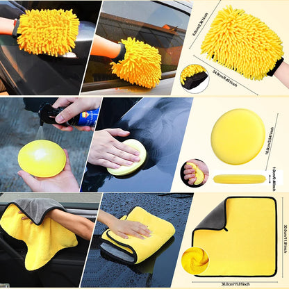 Podofo 20 Pcs Car Cleaning Set Car Care Set for Interior and Exterior - Car Wash Set with Brushes, Polishing Sponges, Cleaning Gel for Car Interior&Exterior Cleaning With Carry Bag