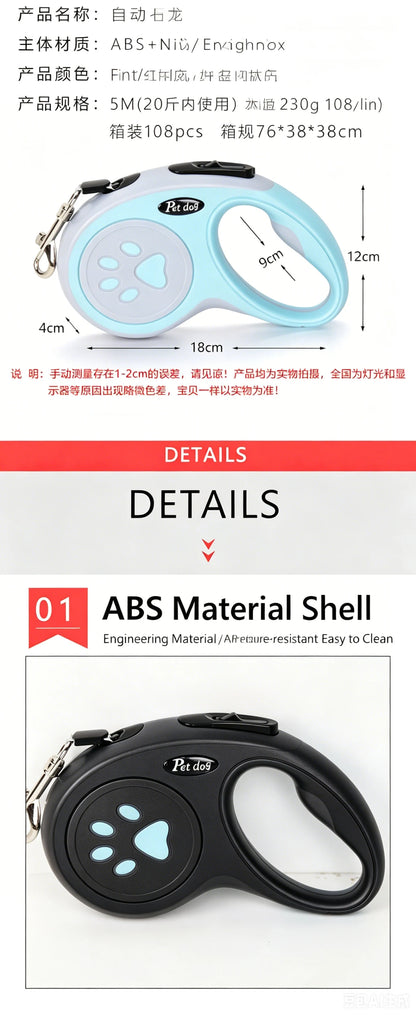 3M/5M Automatic Retractable Dog Leash ABS and Nylon Material Anti-Slip Handle for Puppy Small Medium Dogs Cat Outdoor Walking