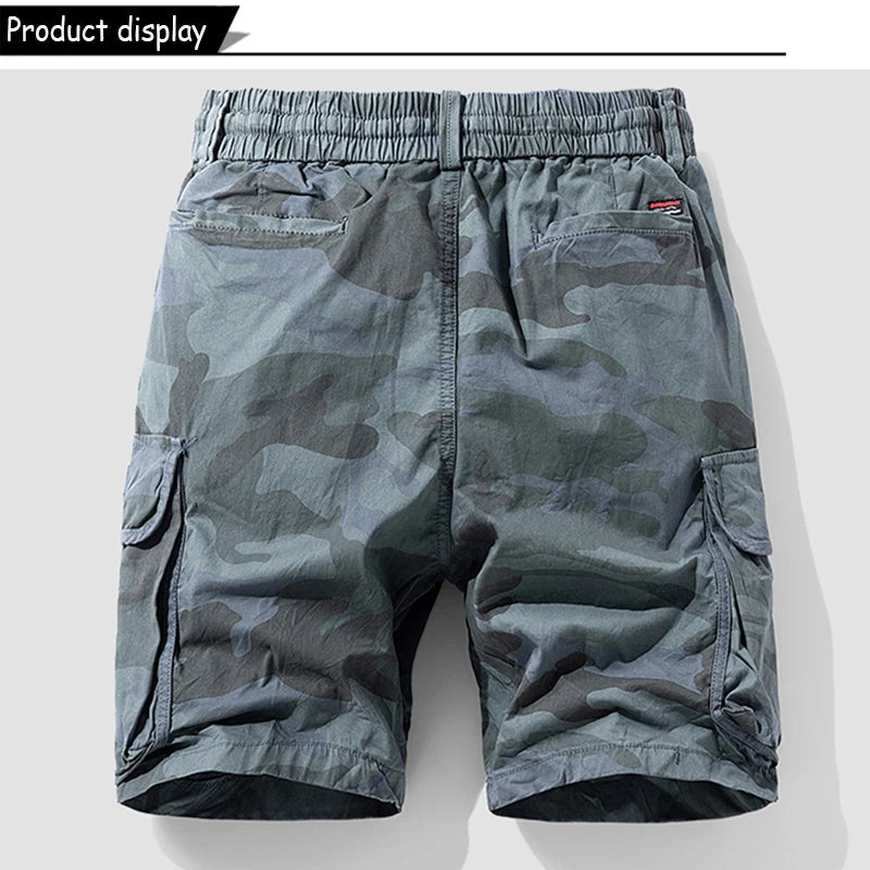 New Men Summer Outdoor Leisure Camouflage Comfortable Shorts Men Elastic Waist Loose Straight High-Quality Design Shorts Male