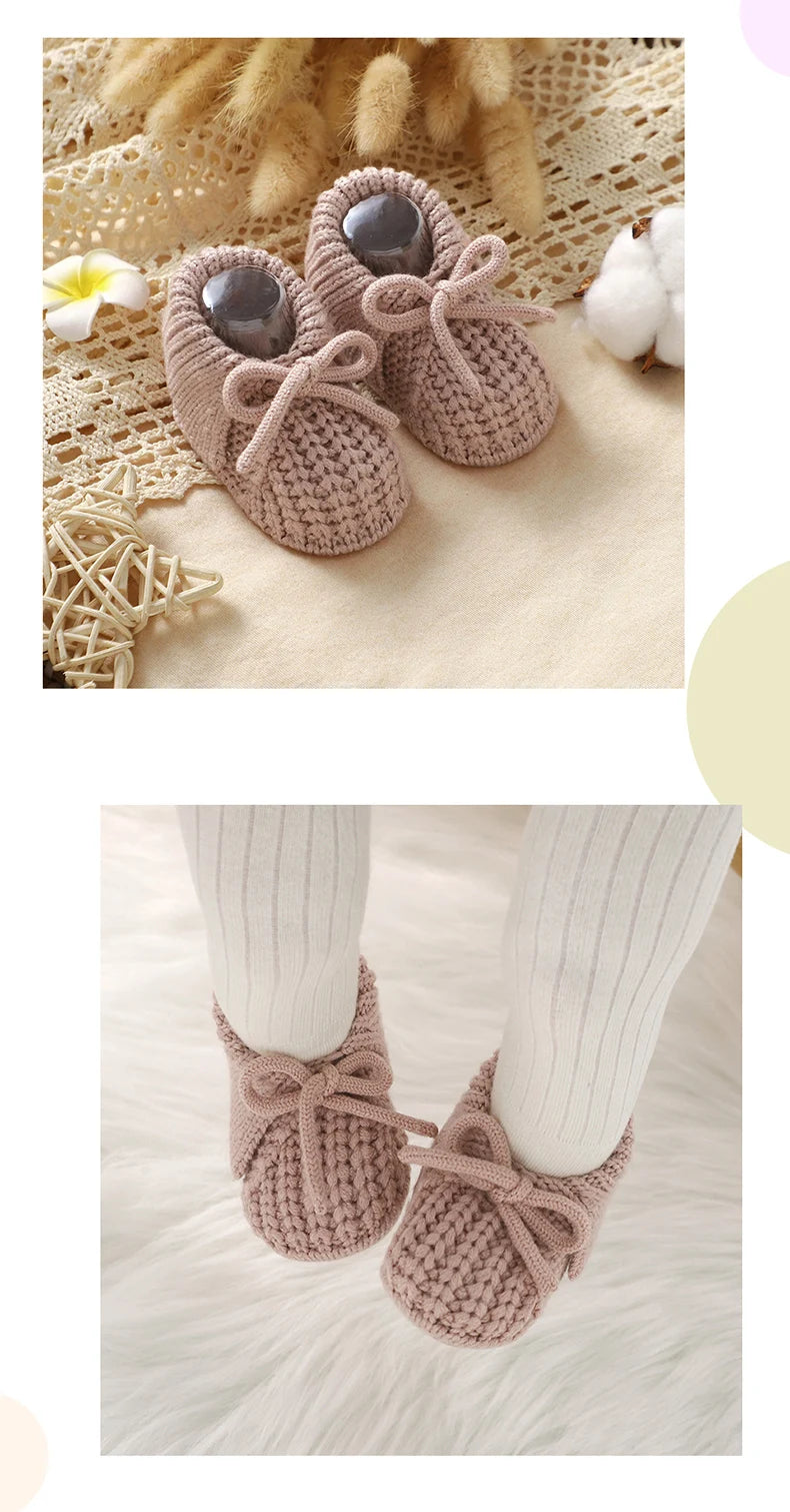Baby Shoes Knitted Infant Child Bed Footwear 0-18M Cute Turn-down Breathable Newborn Boys Girls Walk Boots Fashion Solid Bandage