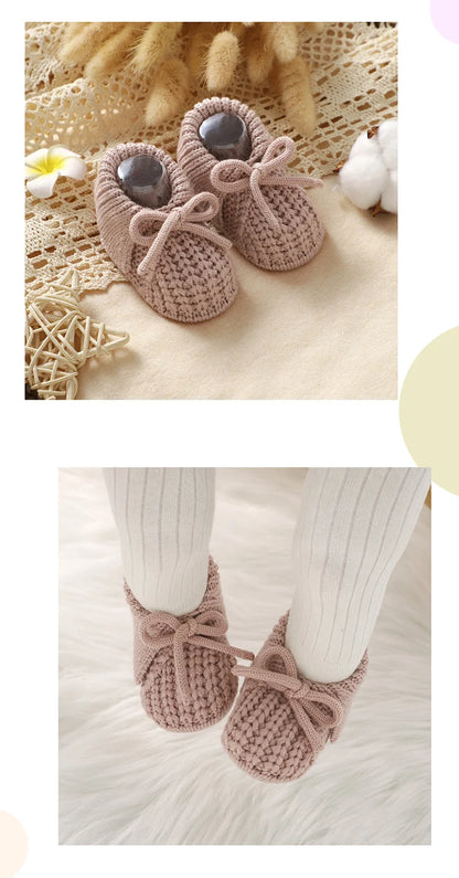 Baby Shoes Knitted Infant Child Bed Footwear 0-18M Cute Turn-down Breathable Newborn Boys Girls Walk Boots Fashion Solid Bandage