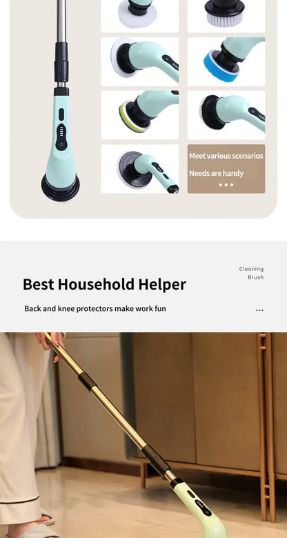 9-in-1 Wireless Rotating Electric Cleaning Brush - Household Multi-scene Scrubber for Bathroom, Kitchen & Toilet Deep Cleaning