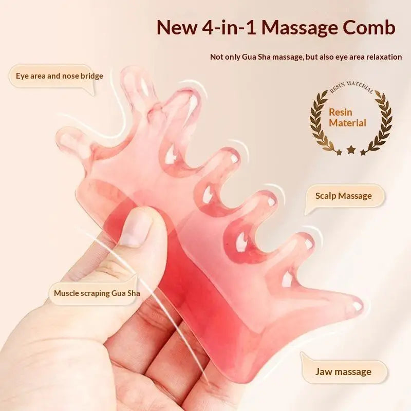 【Y】4 In 1 Head Massage Comb Meridian Scalp Resin Scalp Massage Comb Head Unblocking Face Nose Massager Guasha Tools