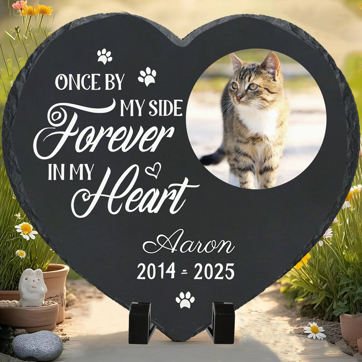 Personalized Pet Memorial Stone,Custom Cat Grave Marke Plaque With Photo&Name,Garden Slate Tombstone Pet Loss Remembrance Gift