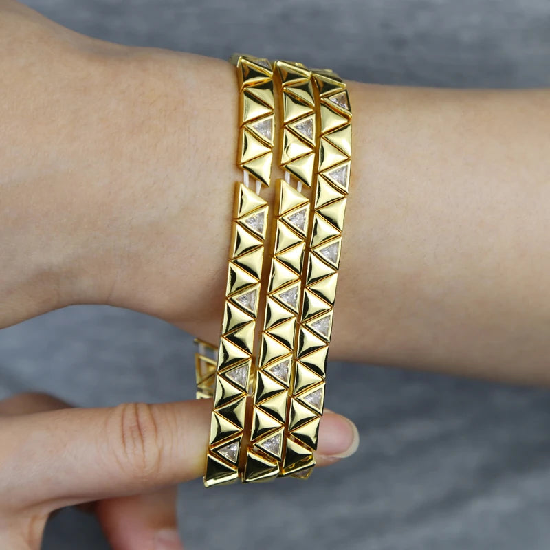 Gold Color Geometric Oval Stretchy Stretch Beaded Tennis Chain Bracelet For Women Fashion Adjusted Jewelry