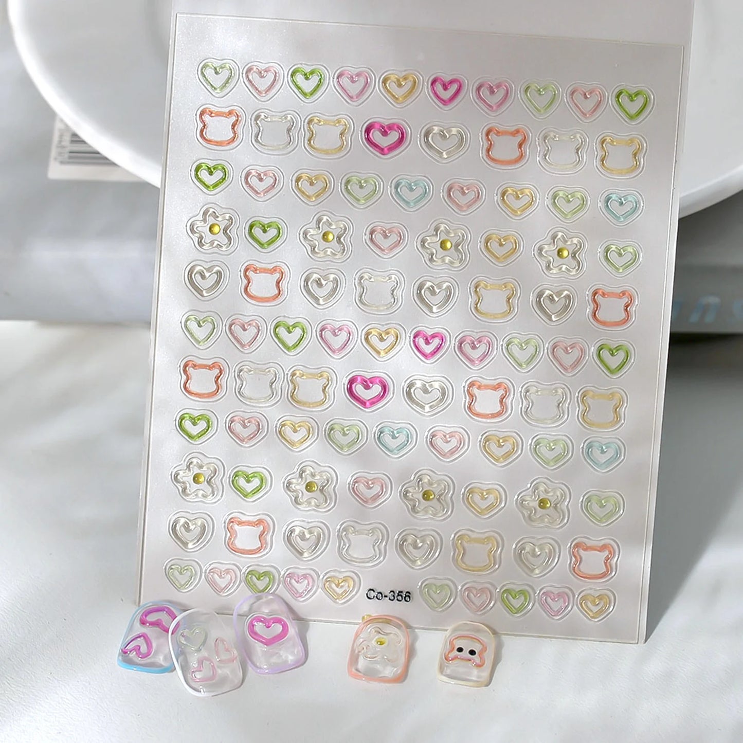 3D Embossed Nail Stickers - Cute Hollow Bear Heart Flower Decals Self-Adhesive Nail Art Sticker for Women Girls DIY Manicure