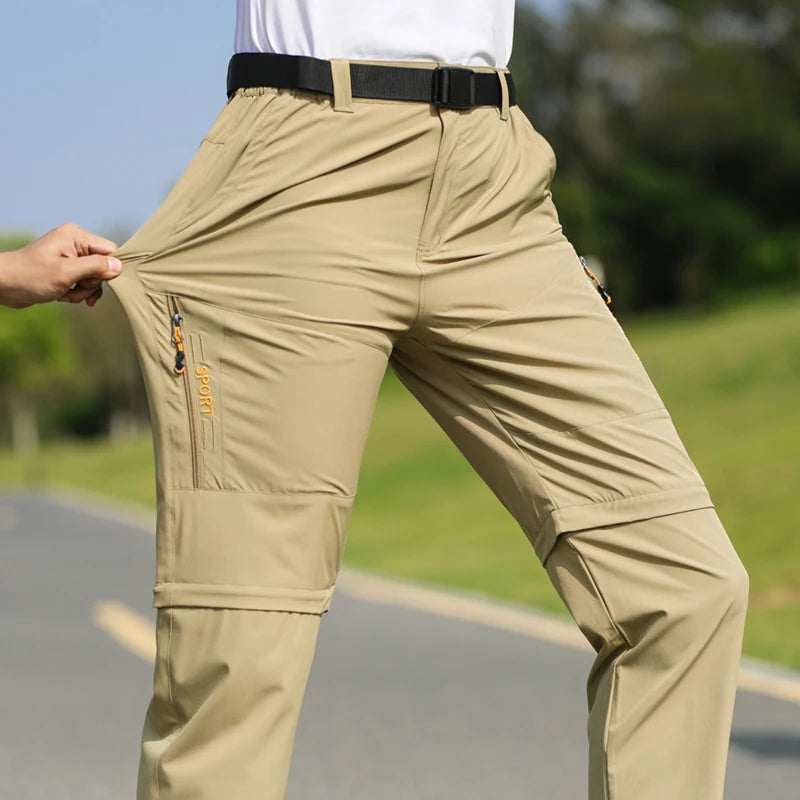 Men's 2 in 1 Convertible Hiking Pant Quick Dry Elastic Outdoor Running Cargo Trouser Summer Waterproof Fishing Camping Plus Size
