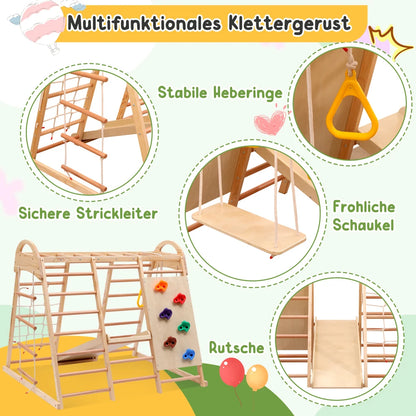 7-in-1 Climbing Scaffold, Include Swing, Swing Rings, Climbing Ladder, Climbing Board, Climbing Net, Slide, for Children's Room
