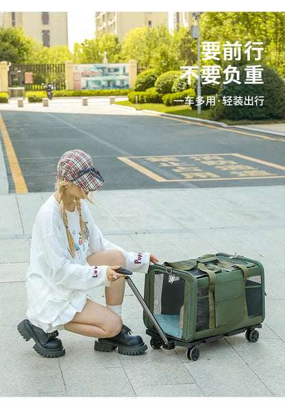 Foldable Lightweight Pet Travel Carrier Bag Breathable with 360° Swivel Wheels for Cats Dogs Portable Outdoor Pet Backpack 2026