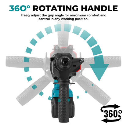 YOFIDRA 26mm Brushless Electric Rotary Hammer Cordless Multifunctional Impact Hammer Drill Power Tools For Makita 18-21V Battery Pin