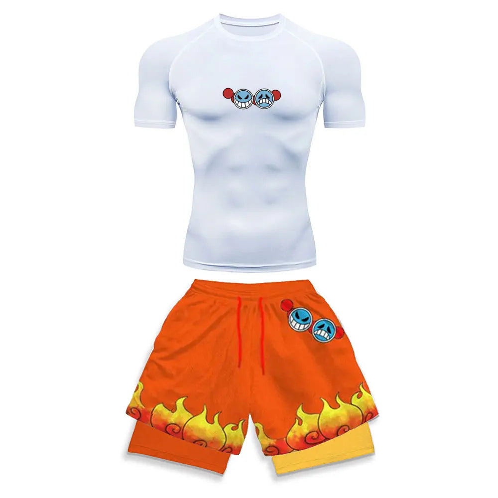 2025 Trendy Printed Compression Sports Suit Clothes Summer Men's Athletic Suit - Stylish Fitness Running Casual Two-Piece Set