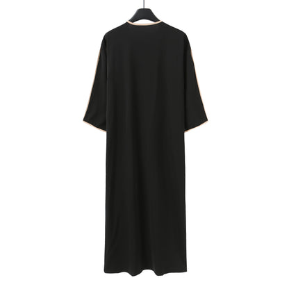 Summer 2025 Kaftan Muslim Men's Short Sleeve Embroidered Loose Casual Robe Breathable Islamic Abaya for Men