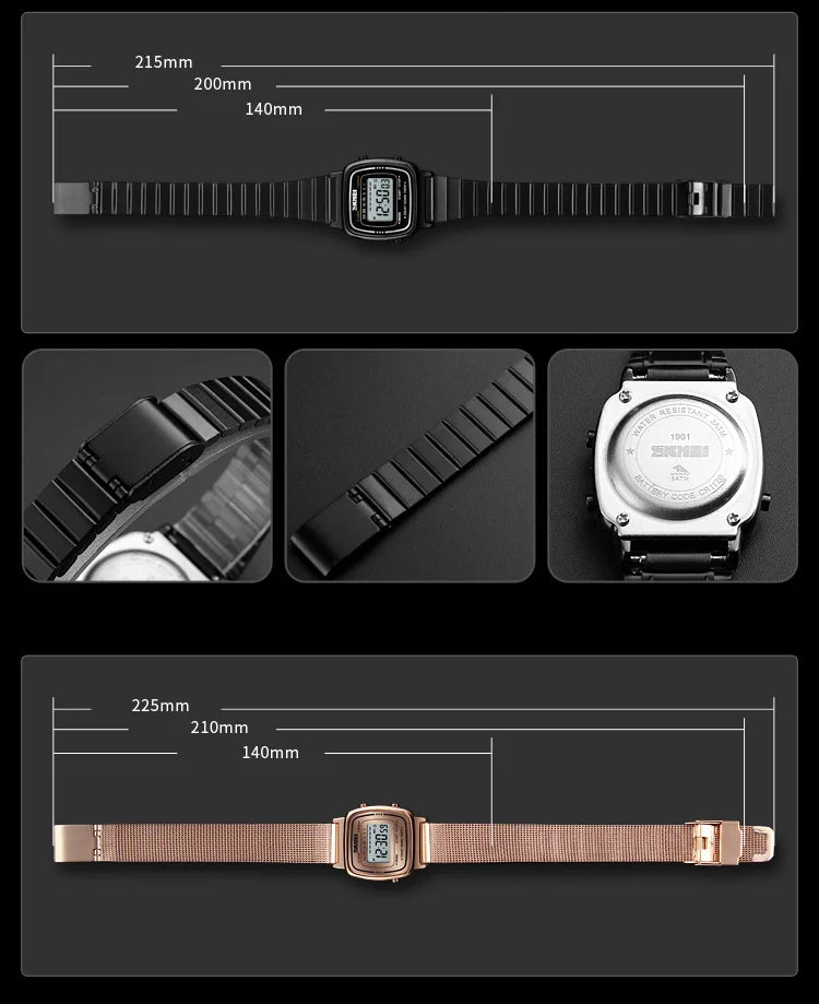 SKMEI 1901 Luxury Women Watches Small Dial Digital Chrono Calendar Watch Waterproof Ladies Wristwatch Clock Montre femme 1620